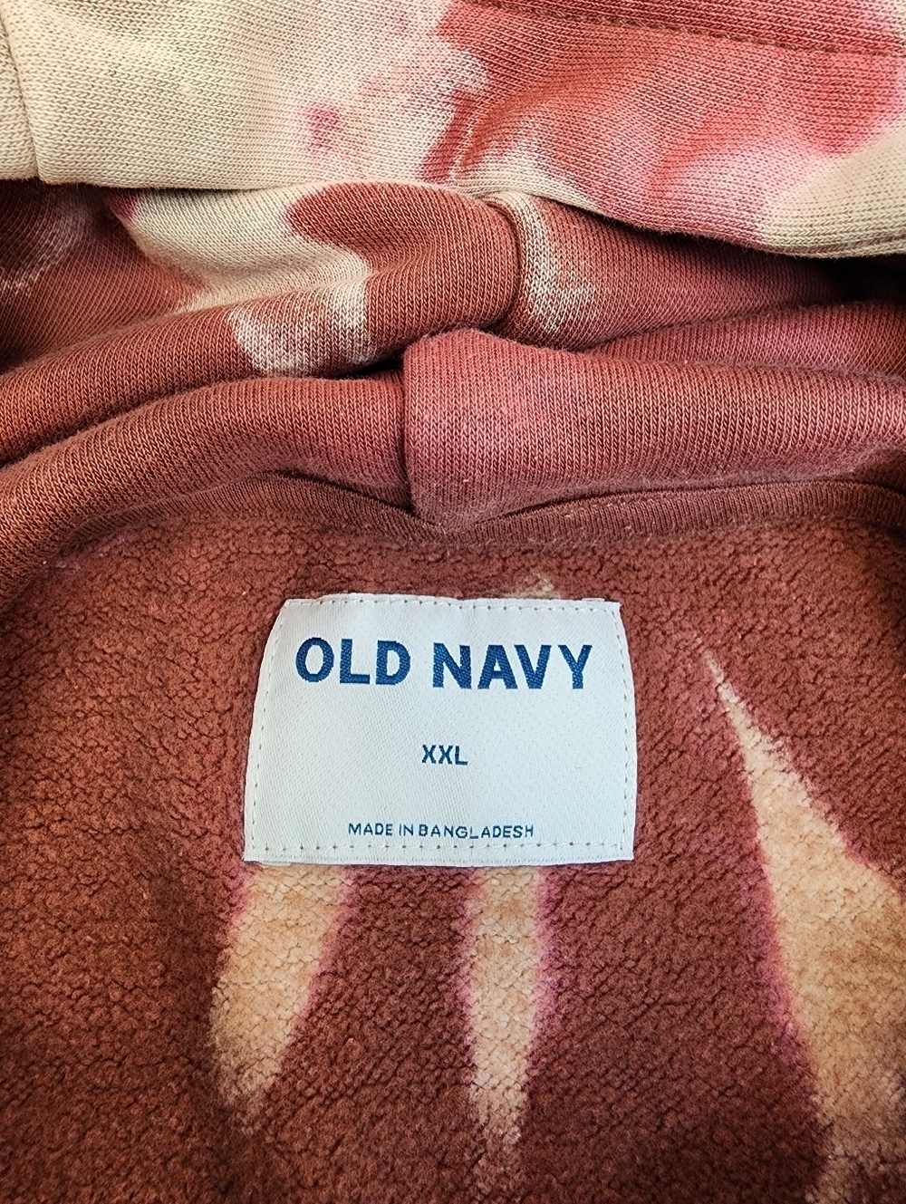 Upcycled Marble Wash Hoodie Old Navy Rust Red Bleach Dyed Oversized Size XXL - Picture 6 of 7